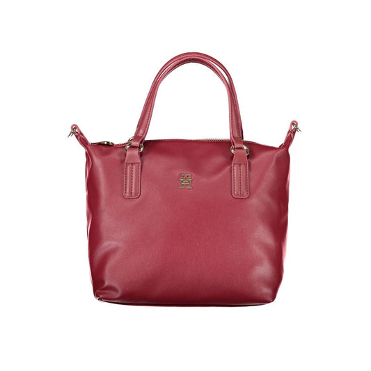 Tommy Hilfiger Red Polyester Handbag with two handles, adjustable strap, internal pocket, and zip closure
