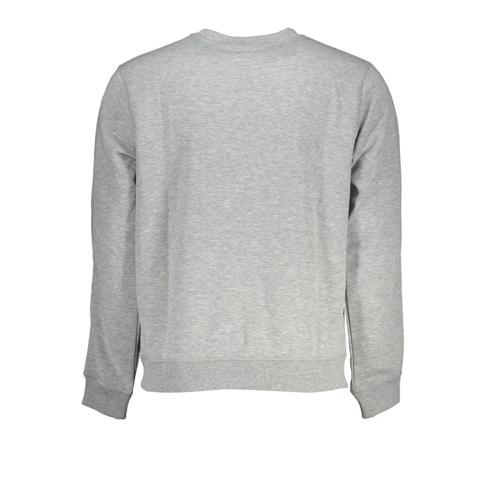 Back view of Calvin Klein Gray Polyester Men Sweater showcasing casual sophistication and comfort.