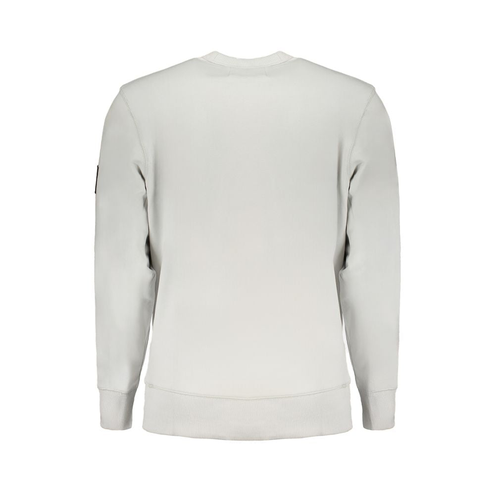 Calvin Klein Gray Cotton Men Sweater, back view showcasing long sleeves and crew neck design.