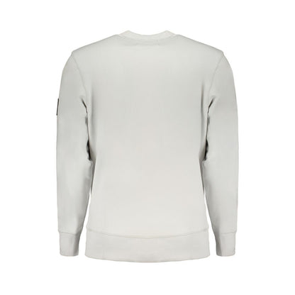 Calvin Klein Gray Cotton Men Sweater, back view showcasing long sleeves and crew neck design.