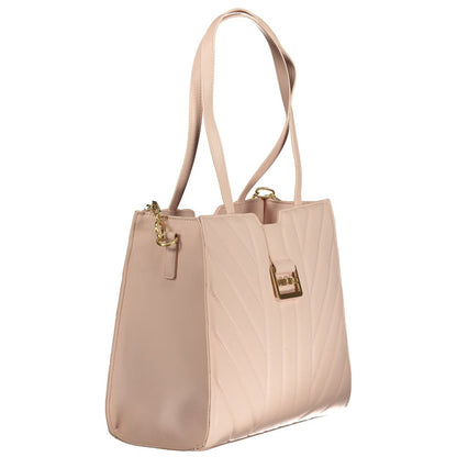 Mario Valentino Pink Polyethylene Handbag with dual shoulder handles and removable chain.