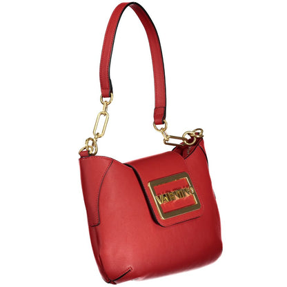 Mario Valentino Red Polyethylene Women Handbag with gold logo, removable handle, and adjustable strap, stylish and versatile accessory.