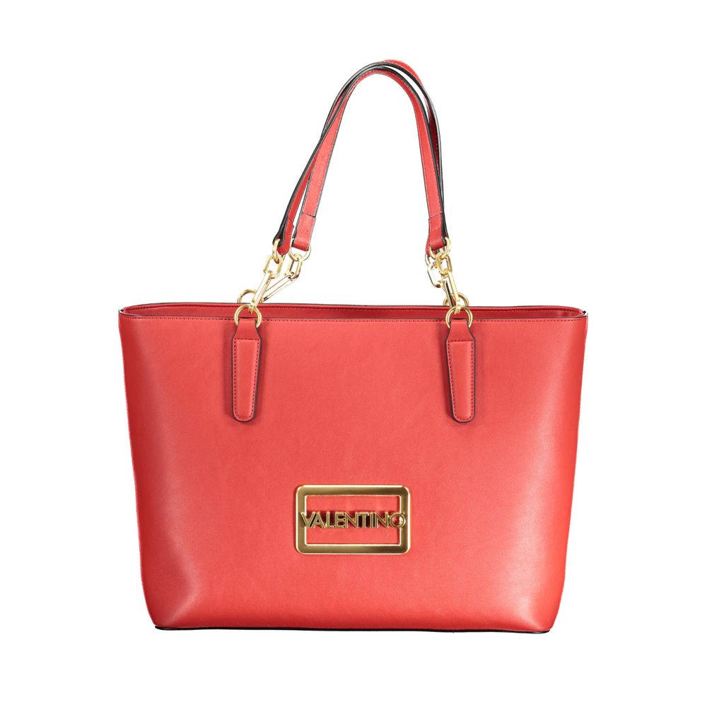 Mario Valentino Red Polyethylene Handbag with logo, adjustable strap, protective feet, internal pockets, and zip closure.