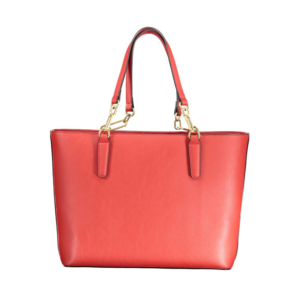 Mario Valentino Red Polyethylene Handbag with dual shoulder handles and adjustable strap