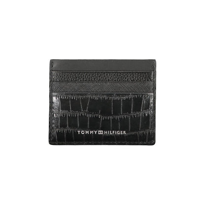 Tommy Hilfiger Black Leather Wallet with card holder and contrast details, featuring logo, stylish accessory for men