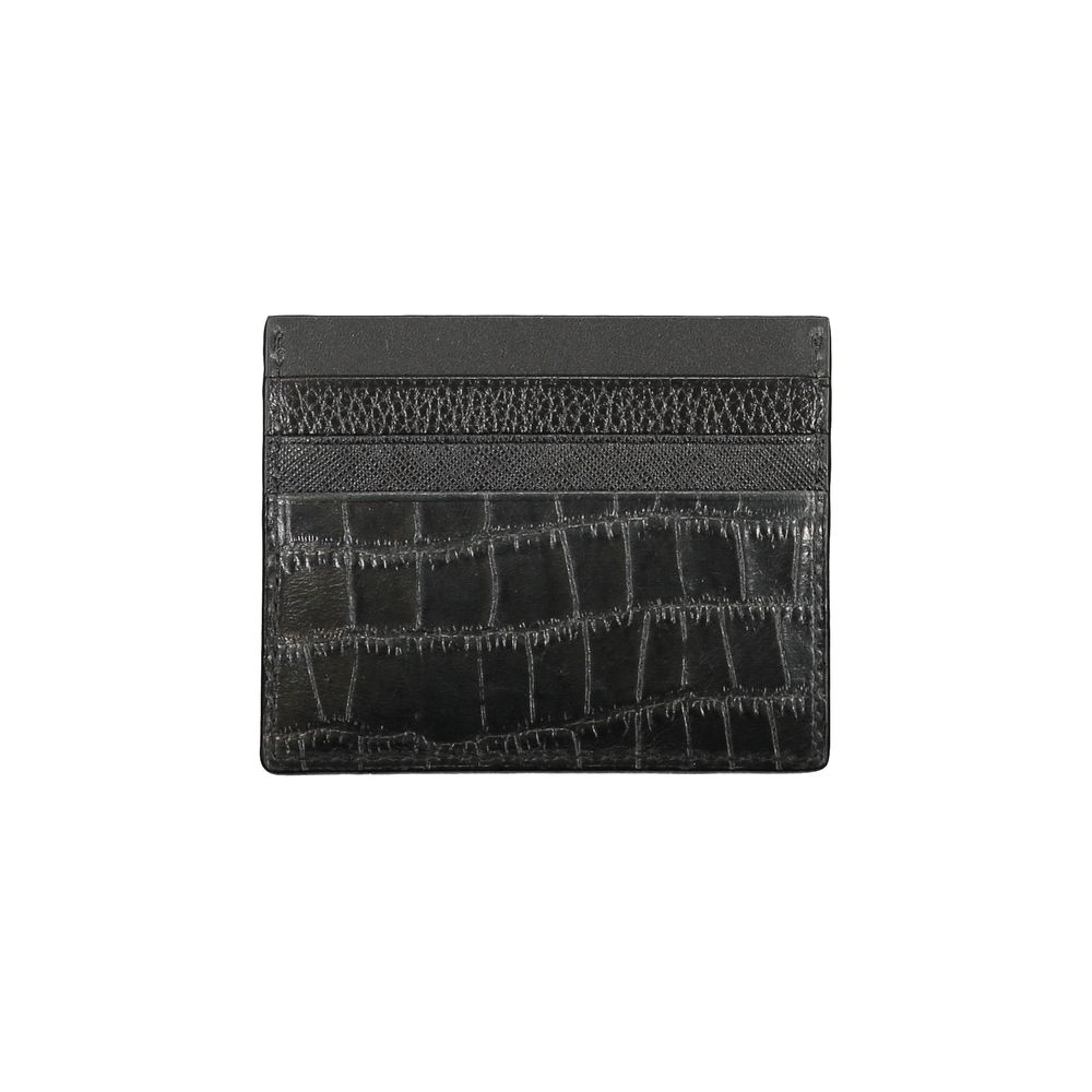 Tommy Hilfiger Black Leather Wallet with card holder and contrast details featuring logo, sleek design.