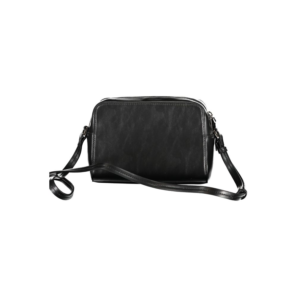 Calvin Klein Black Polyester Handbag with adjustable strap, external pocket, and zip closure, ideal for stylish and sustainable carrying.