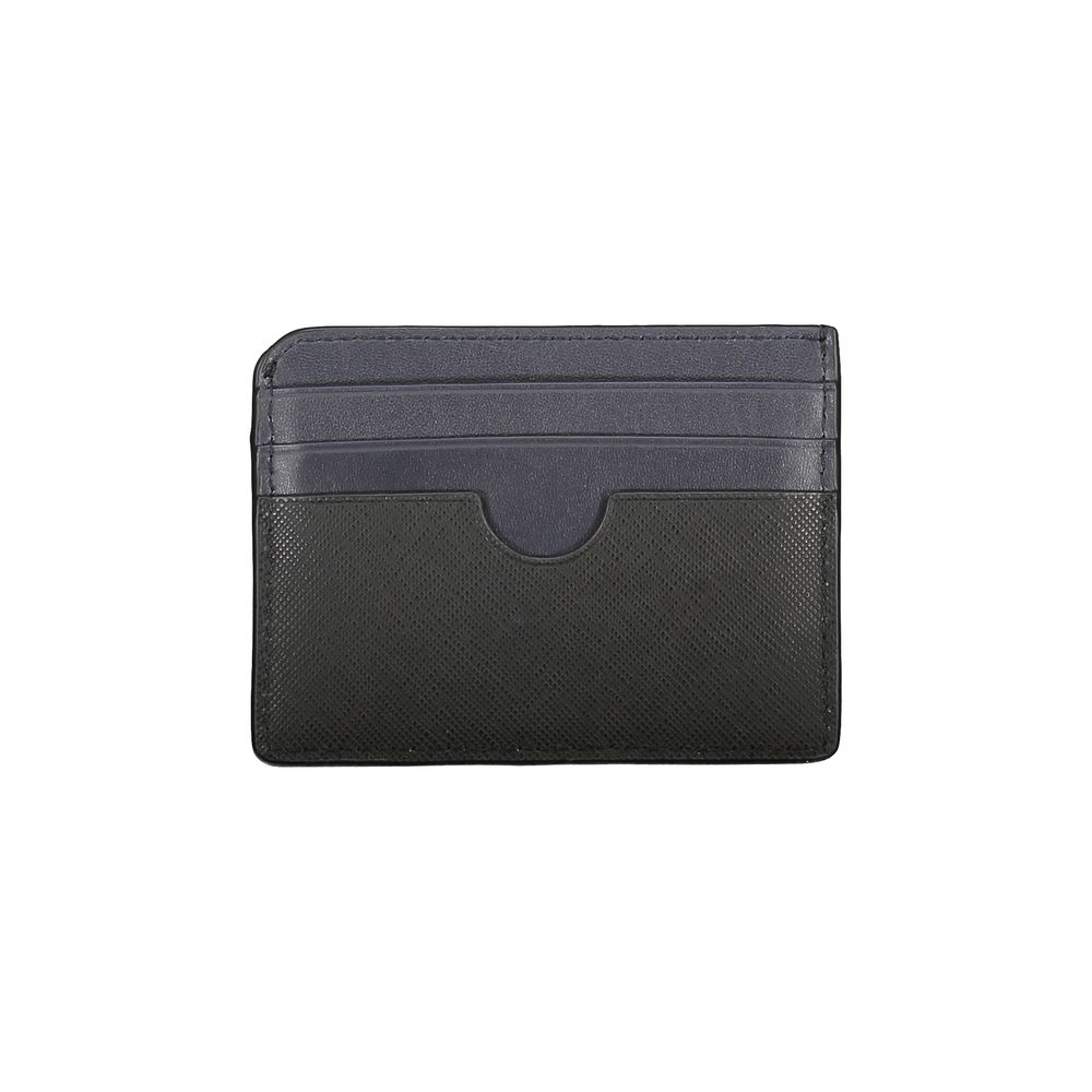 Tommy Hilfiger Black Leather Wallet with card holder, contrast details, and logo.
