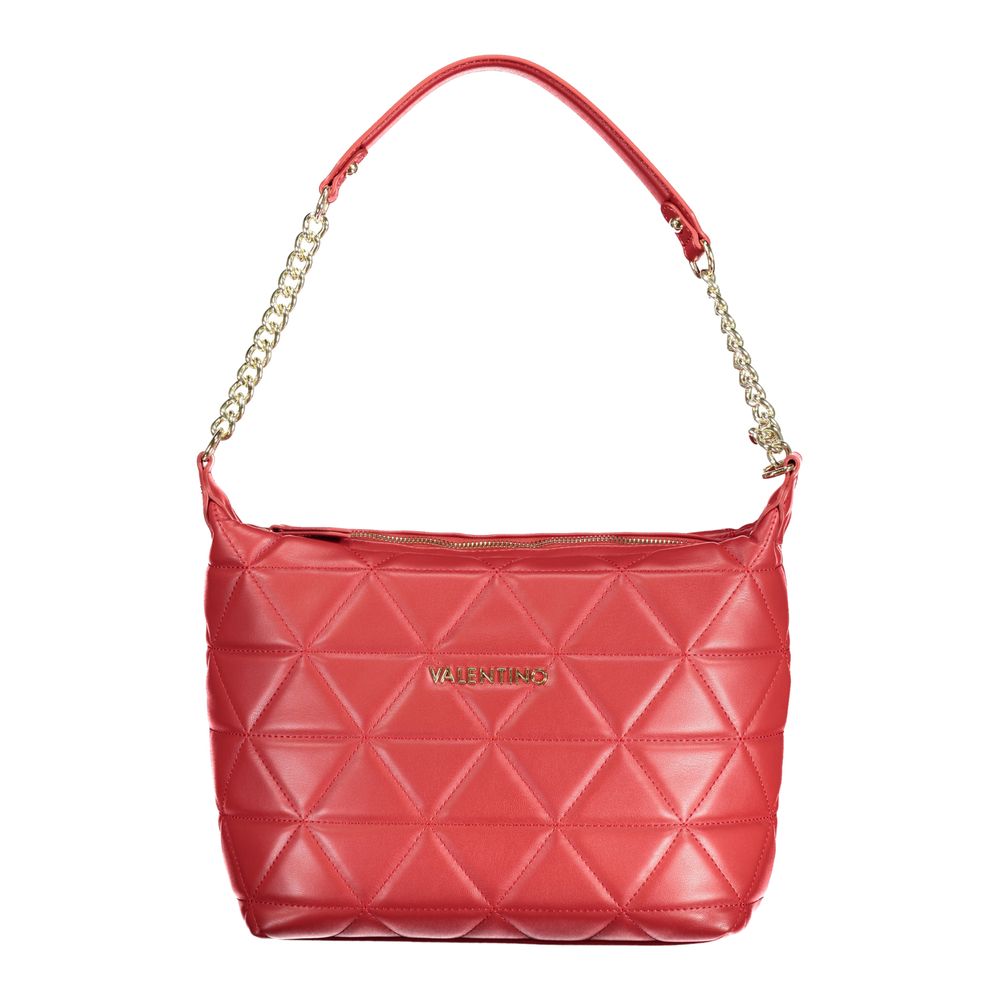 Mario Valentino Red Polyethylene Handbag with chain shoulder handle, adjustable strap, and logo details.