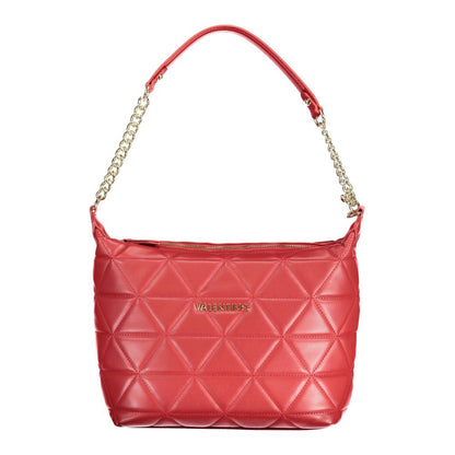 Mario Valentino Red Polyethylene Handbag with chain shoulder handle, adjustable strap, and logo details.