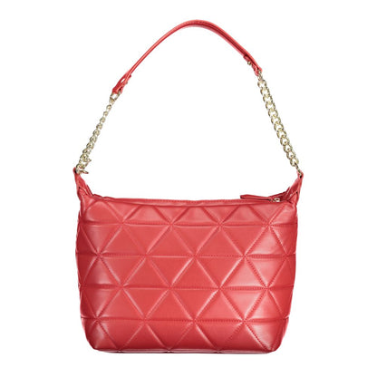 Mario Valentino Red Polyethylene Handbag with chain shoulder handle and zip closure.