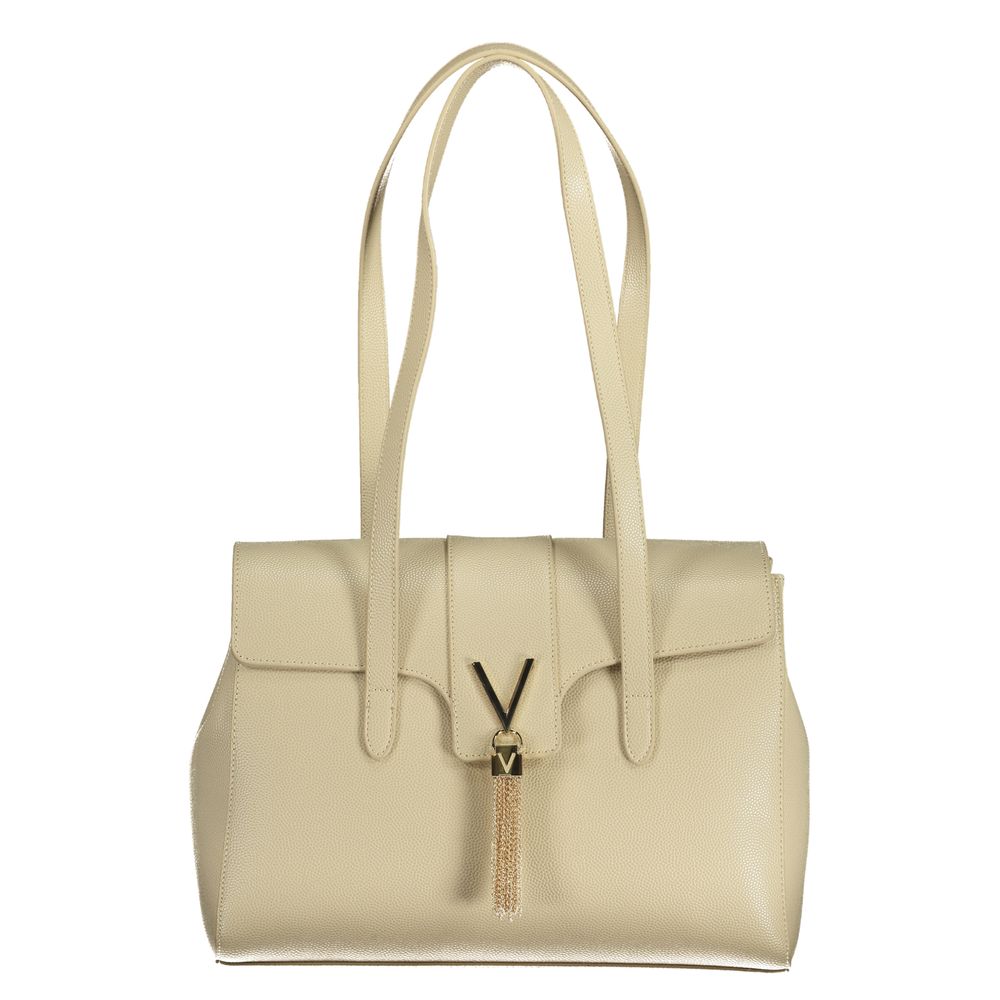 Mario Valentino Beige Polyethylene Handbag with shoulder handles, compartments, and logo design