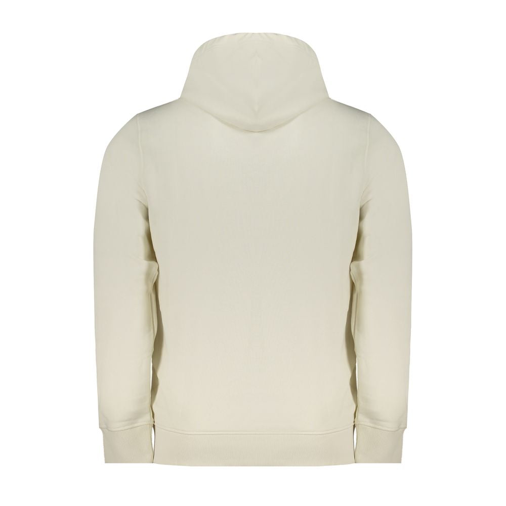 Back view of Calvin Klein White Cotton Men Sweater with hood, featuring a sleek design and sustainable materials.