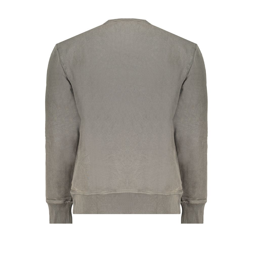 Back view of Calvin Klein Green Cotton Men Sweater with long sleeves and crew neck design, emphasizing both sustainability and style.