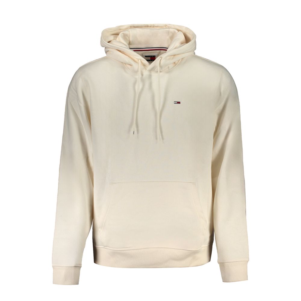 Tommy Hilfiger White Cotton Men Sweater with hood and central pocket, showcasing a stylish and sustainable design.
