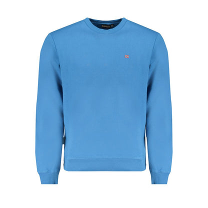 Napapijri Blue Cotton Men Sweater - Long sleeve crew neck with iconic logo embroidery, regular fit, crafted for casual sophistication.