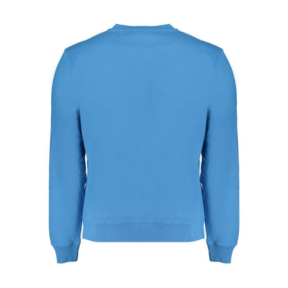 Napapijri Blue Cotton Men Sweater featuring long sleeves, crew neck, and brand logo embroidery, offering both style and comfort.