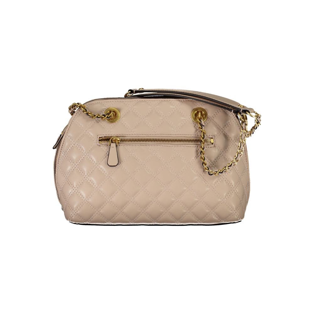 Guess Jeans Beige Polyethylene Handbag with chain shoulder handles and external pocket, perfect for style and functionality.