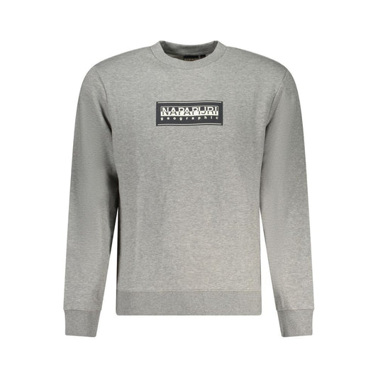 Napapijri Gray Cotton Men Sweater with logo, crew neck, long sleeves, casual style, and durable soft fabric in gray.