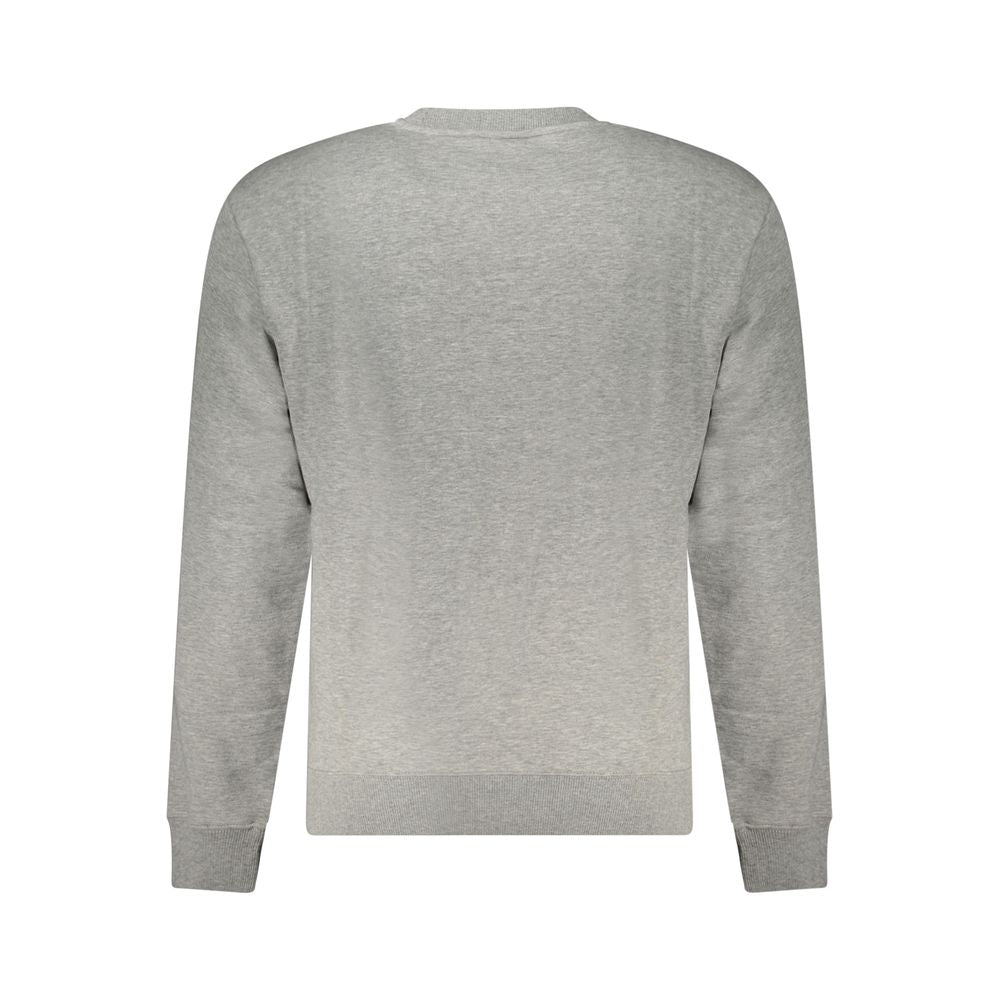 Back view of Napapijri Gray Cotton Men Sweater showcasing long sleeves and crew neck design.