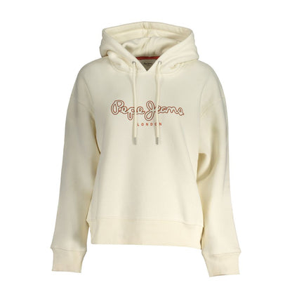 Pepe Jeans White Cotton Women Sweater with logo, long sleeves, made from organic cotton blend, showcasing trendy style and comfort.