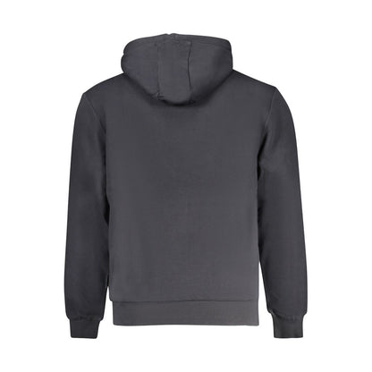 Back view of Napapijri Black Cotton Men Hoodie with a relaxed fit and bold logo, crafted from premium organic cotton blend.