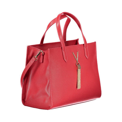 Alt Tag: Mario Valentino Red Polyethylene Handbag with handles and strap, featuring zip closure and logo detailing.