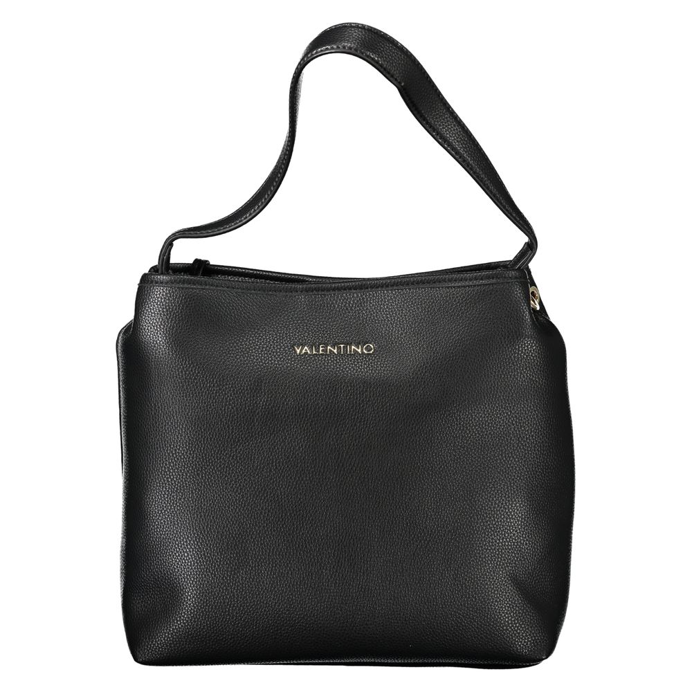 Mario Valentino Black Polyethylene Handbag with shoulder strap, internal pouch, pockets, and logo.