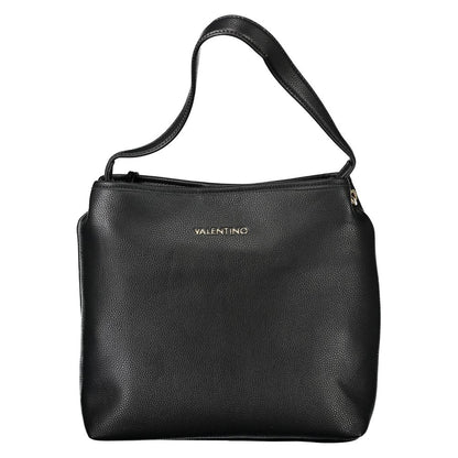 Mario Valentino Black Polyethylene Handbag with shoulder strap, internal pouch, pockets, and logo.