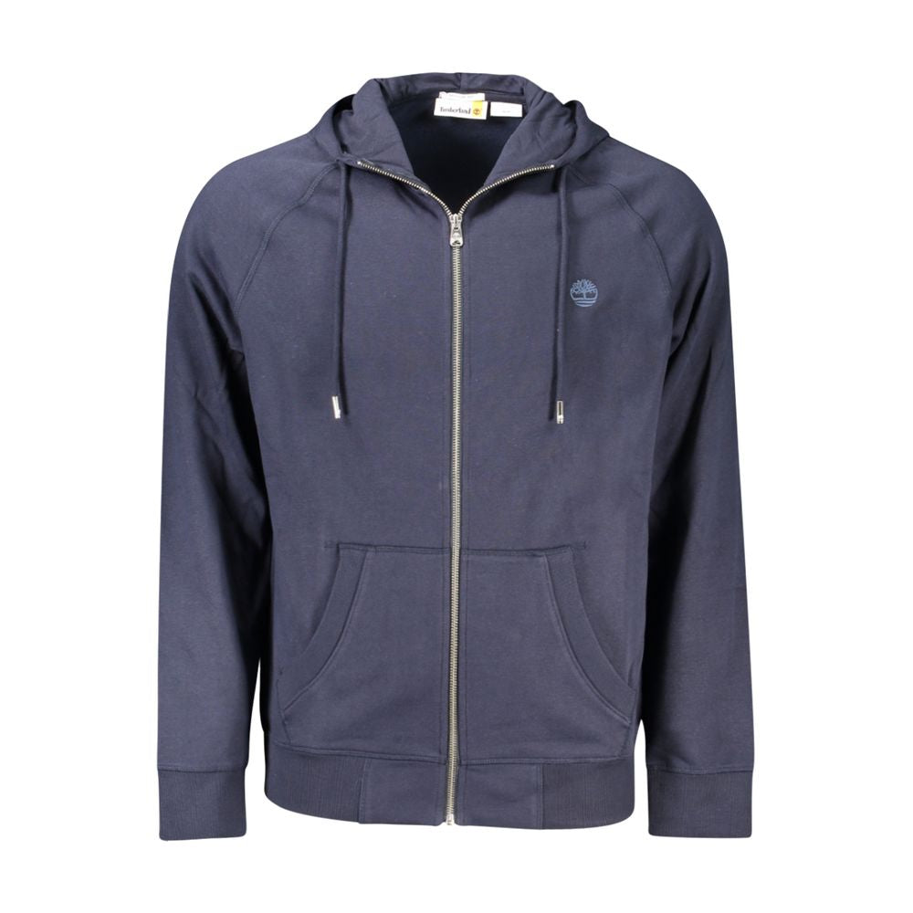 Timberland Blue Cotton Men Sweater with zip closure and pockets, perfect for a stylish and comfortable casual look.