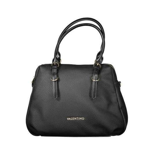 Mario Valentino Black Polyethylene Handbag with adjustable handles and removable strap, featuring internal pocket and contrasting details.