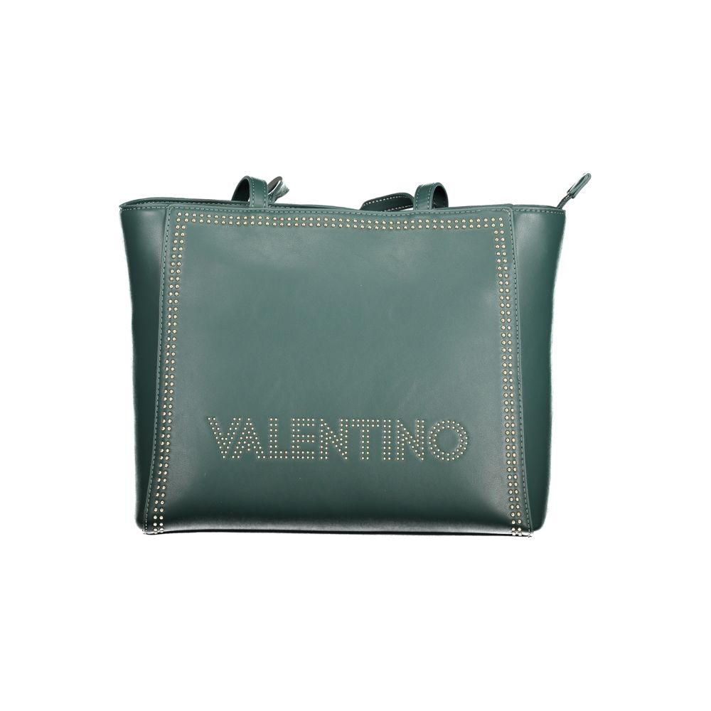 Mario Valentino Green Polyethylene Handbag with logo, featuring 2 handles, internal pocket, phone spaces, and zip closure.