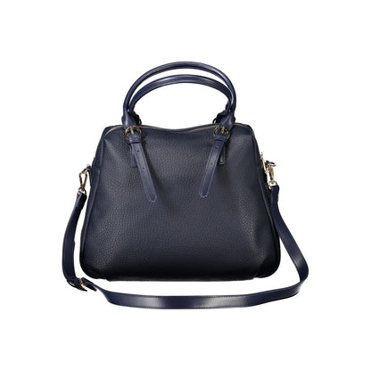 Mario Valentino Blue Polyethylene Handbag with adjustable handles and strap, internal pocket, contrasting details, and logo.