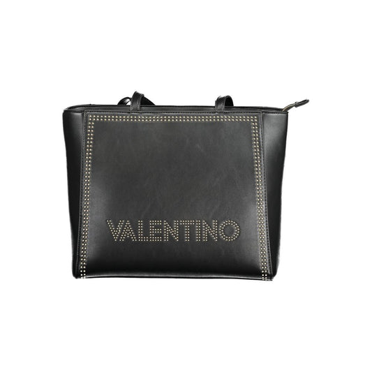 Mario Valentino Black Polyethylene Handbag with zip closure and logo, featuring internal pocket and phone spaces.