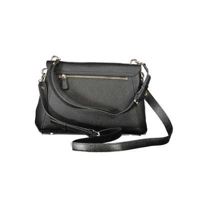 Guess Jeans Black Polyethylene Handbag with adjustable strap, external pocket, and protective feet.