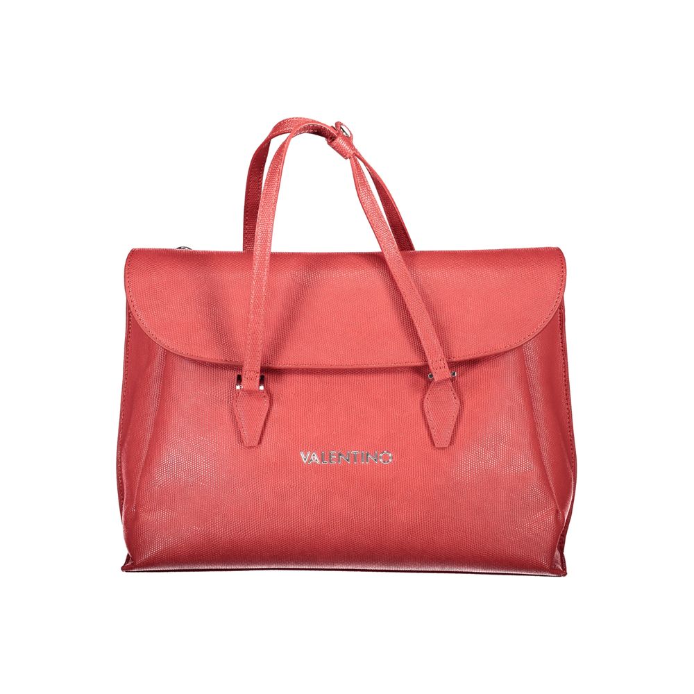 Mario Valentino Red Polyethylene Handbag with handles, shoulder strap, compartments, and logo design.