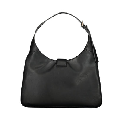 Mario Valentino Black Polyethylene Handbag with adjustable handle and logo, featuring zip and automatic closure, and internal pockets.