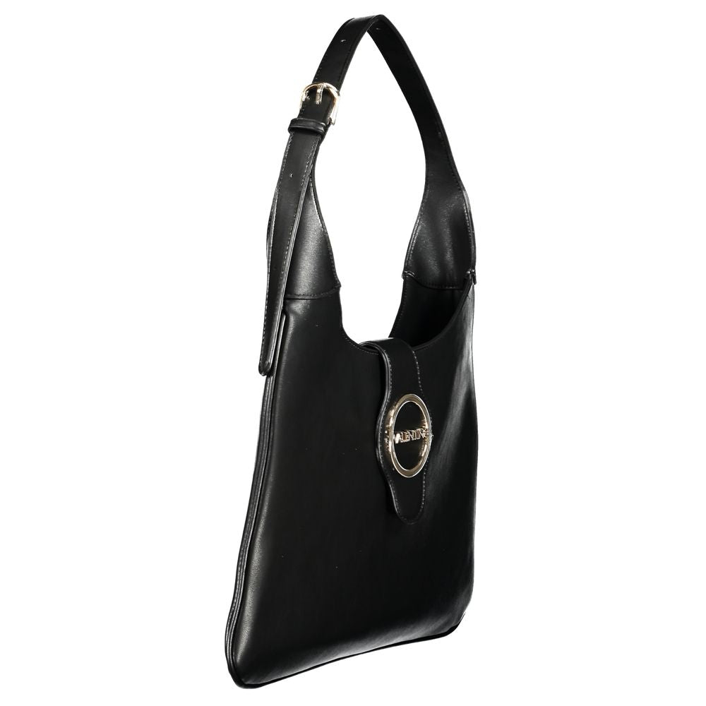 Mario Valentino Black Polyethylene Handbag with adjustable handle, logo, and zip closure