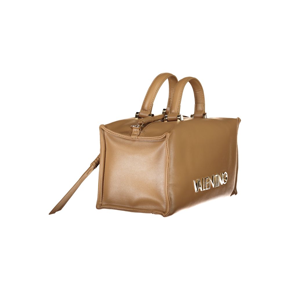 Mario Valentino Beige Polyethylene Handbag with dual handles, adjustable strap, external pocket, internal pockets, and logo.