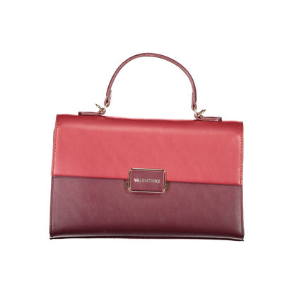 Mario Valentino Red Polyethylene Handbag with handle and strap, featuring multiple compartments, internal pockets, and snap closure.