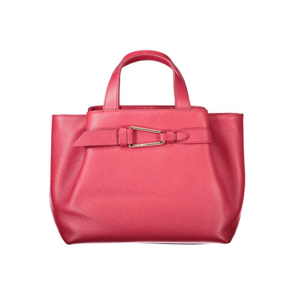 Coccinelle Red Leather Handbag with two handles, adjustable and removable shoulder strap, featuring external and internal pockets.