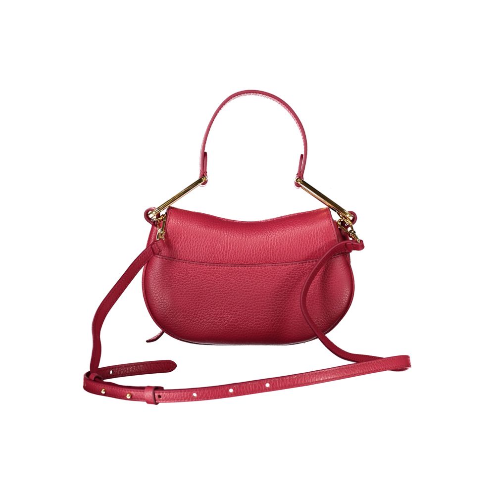 Coccinelle Red Leather Handbag with soft bag design, single handle, adjustable removable strap, internal pocket, twist closure, logo.