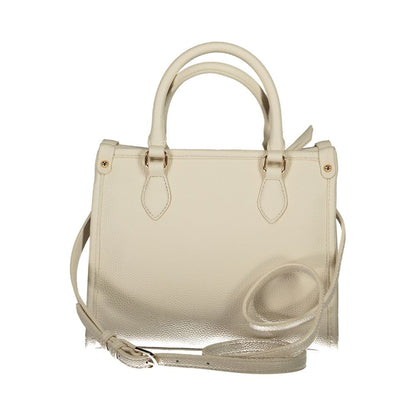 Mario Valentino Beige Polyethylene Handbag with adjustable strap, zip closure, and logo. Features 2 handles and protective feet.