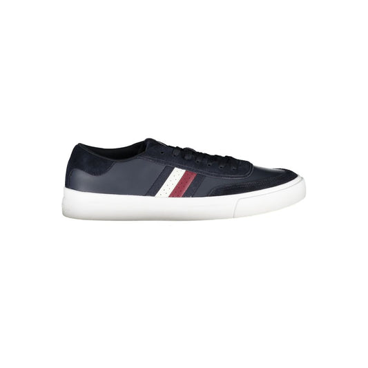 Alt Tag: Tommy Hilfiger Blue Polyester Sneaker with laces, featuring contrast details and logo.