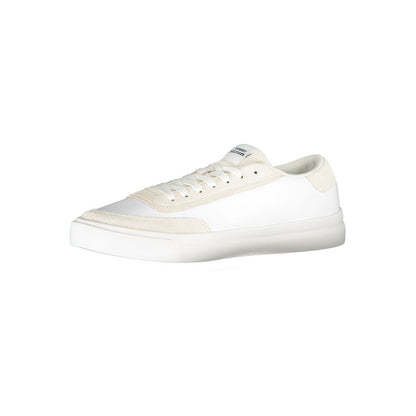 Tommy Hilfiger White Polyester Sneaker with laces, contrast details, and logo, perfect for sports footwear enthusiasts.
