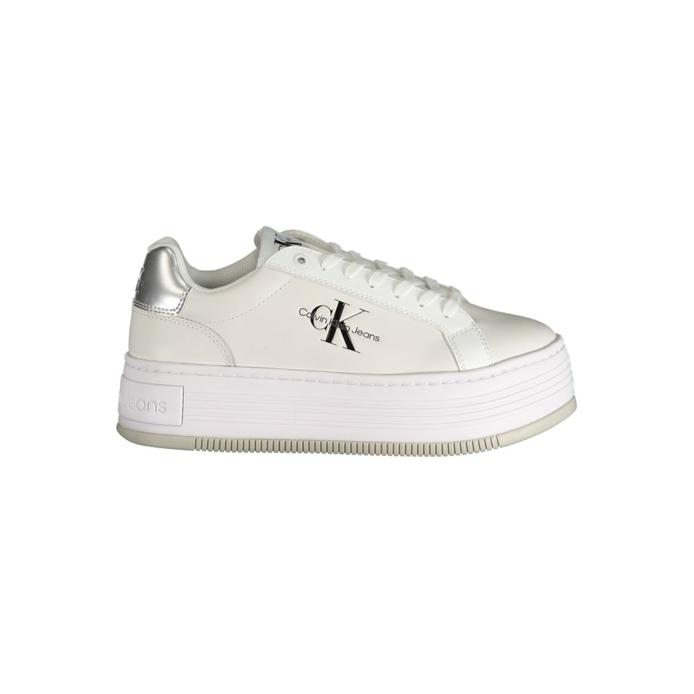 Calvin Klein White Polyester Sneaker with laces, 5 cm wedge, contrast details, logo, and print design