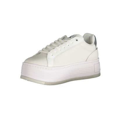 Calvin Klein White Polyester Sneaker with 5 cm wedge, laces, contrast details, logo print, sports footwear.