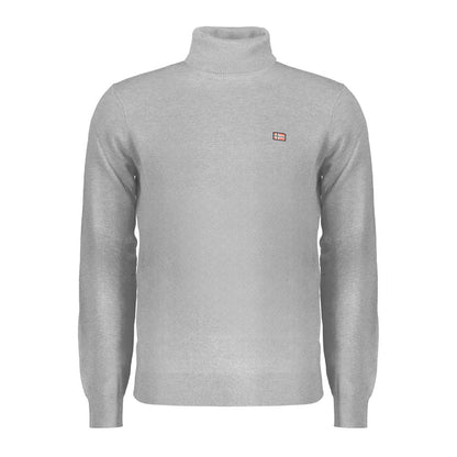 Norway 1963 Gray Polyester Sweater with embroidered logo, long sleeves, and turtleneck design.