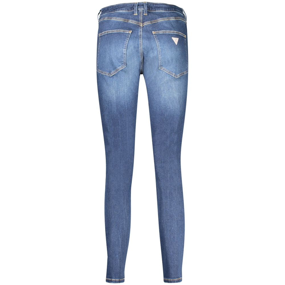 Guess Jeans Blue Cotton Women Jeans - high-rise skinny with classic five-pocket design and Guess logo, crafted from recycled cotton and spandex.