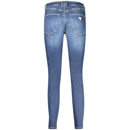 Guess Jeans Blue Cotton Women Jeans - high-rise skinny with classic five-pocket design and Guess logo, crafted from recycled cotton and spandex.